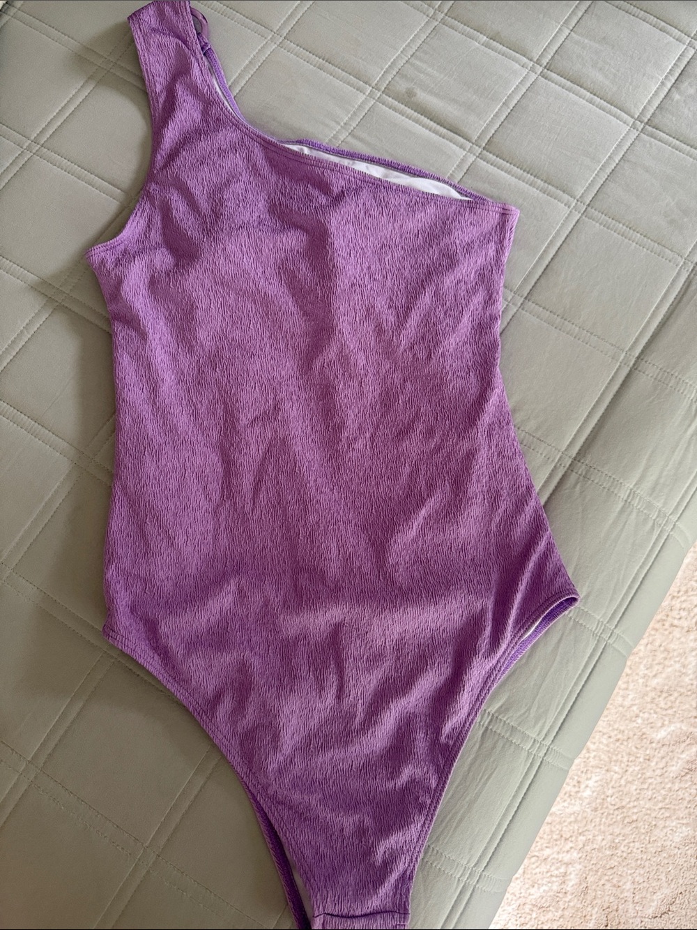 Lavender One-Shoulder Ruched Maternity Swimsuit - Picture 2 of 3